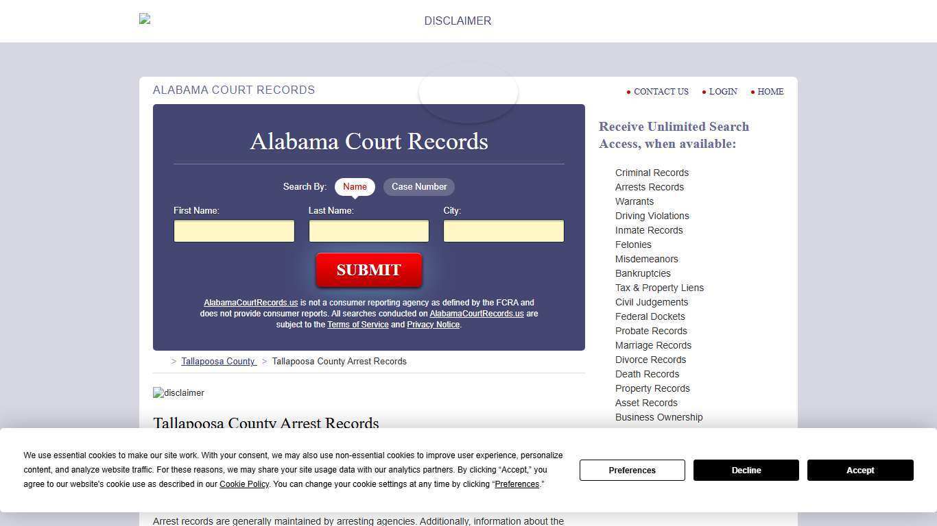 Tallapoosa County Arrest Records | AlabamaCourtRecords.us