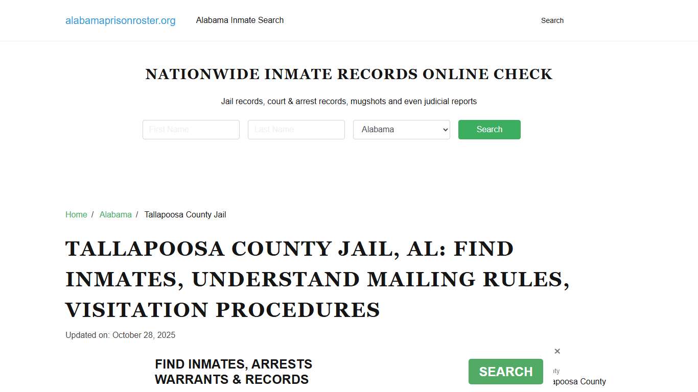 Tallapoosa County Jail, AL: Inmate Search, Mailing and Visitation Rules